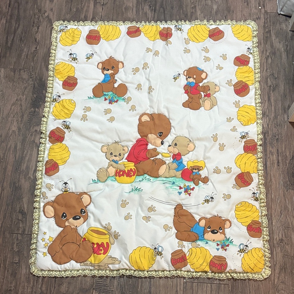 Vintage precious moments bear baby blanket